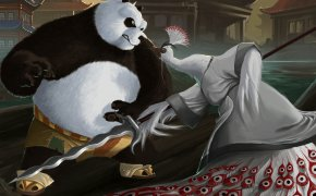 Обои art, karuma9, kung fu panda, lord shen, азия, Павлин, панда, по, птица