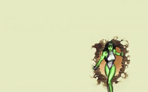 Обои hulk, девушка, дыра, жена халка, зелёная, кирпич, стена