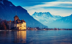 Обои город, горы, женевское озеро, швейцария