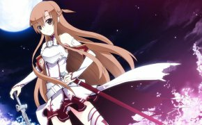 Обои art, Sword art online, uiu, yuuki asuna, девушка, луна, ночь, фентези