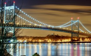 Обои new york, вечер, город, мост, нью-йорк, огни, сша
