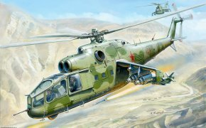 Обои mi-24, авиация, ввс, вертолет, ракета, рисунок, советский