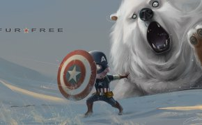 Обои art, captain america, медведь, снег, щит