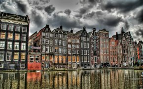 Обои амстердам, канал, кофешоп
