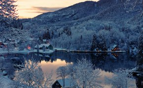 Обои вода, деревья, зима, норвегия, природа, снег
